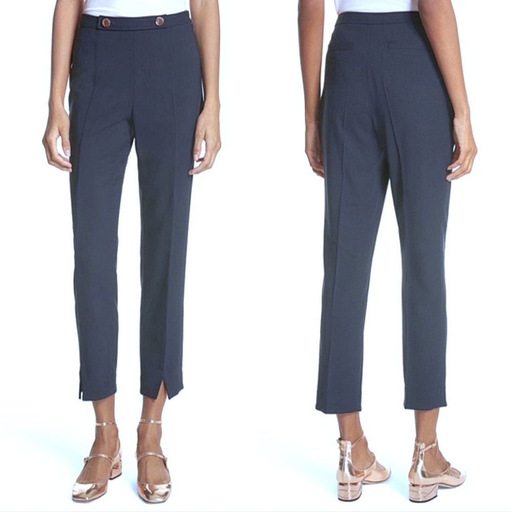 Ted Baker Navy Virgin Wool Split Hem Cropped High Waist Skinny Trousers